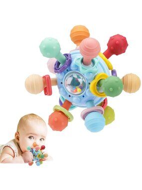 Montessori Blue 0-12 Months Toy BPA Free Baby Teething Ball Rattle Sensory